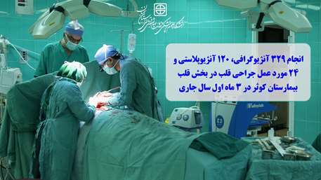  حدود 500 خدمت جراحی قلب و آنژیوگرافی در 3 ماه اول سال جاری در بیمارستان کوثر سمنان ارائه شد